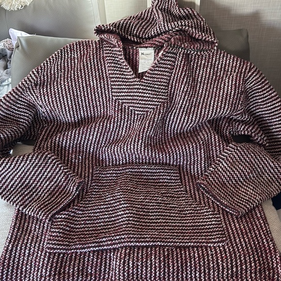 Other - Mexican Poncho Baja Hoodie Surfer Skater Pullover Burgundy UNISEX